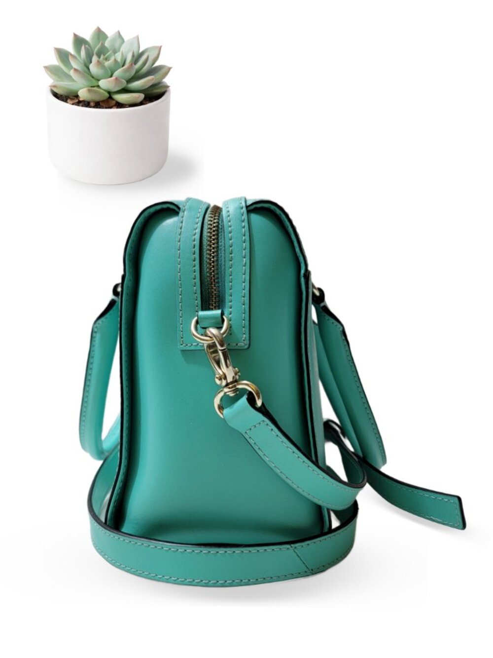 Kate Spade Montford Park Smooth Leather Giverny Satchel Turquoise Bow Crossbody - Picture 5 of 9